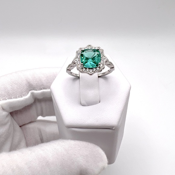 Sterling Silver Simulated Paraiba Tourmaline CZ Ring - Picture 17 of 17
